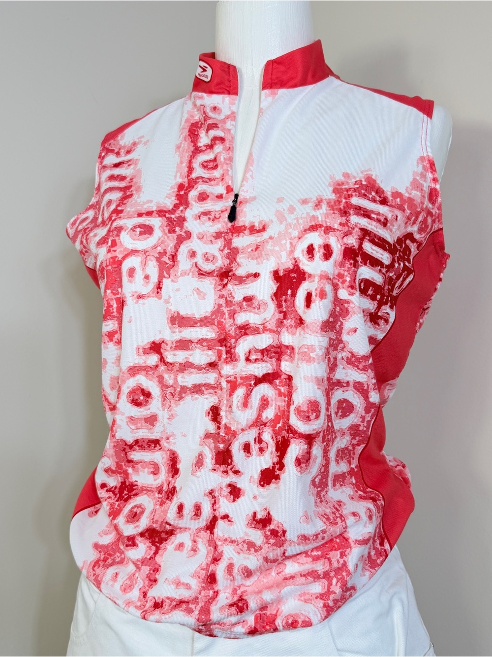 SUGOI Top Orange Red White 3/4 Zip Sleeveless Cycling Jersey 3 Back Pockets